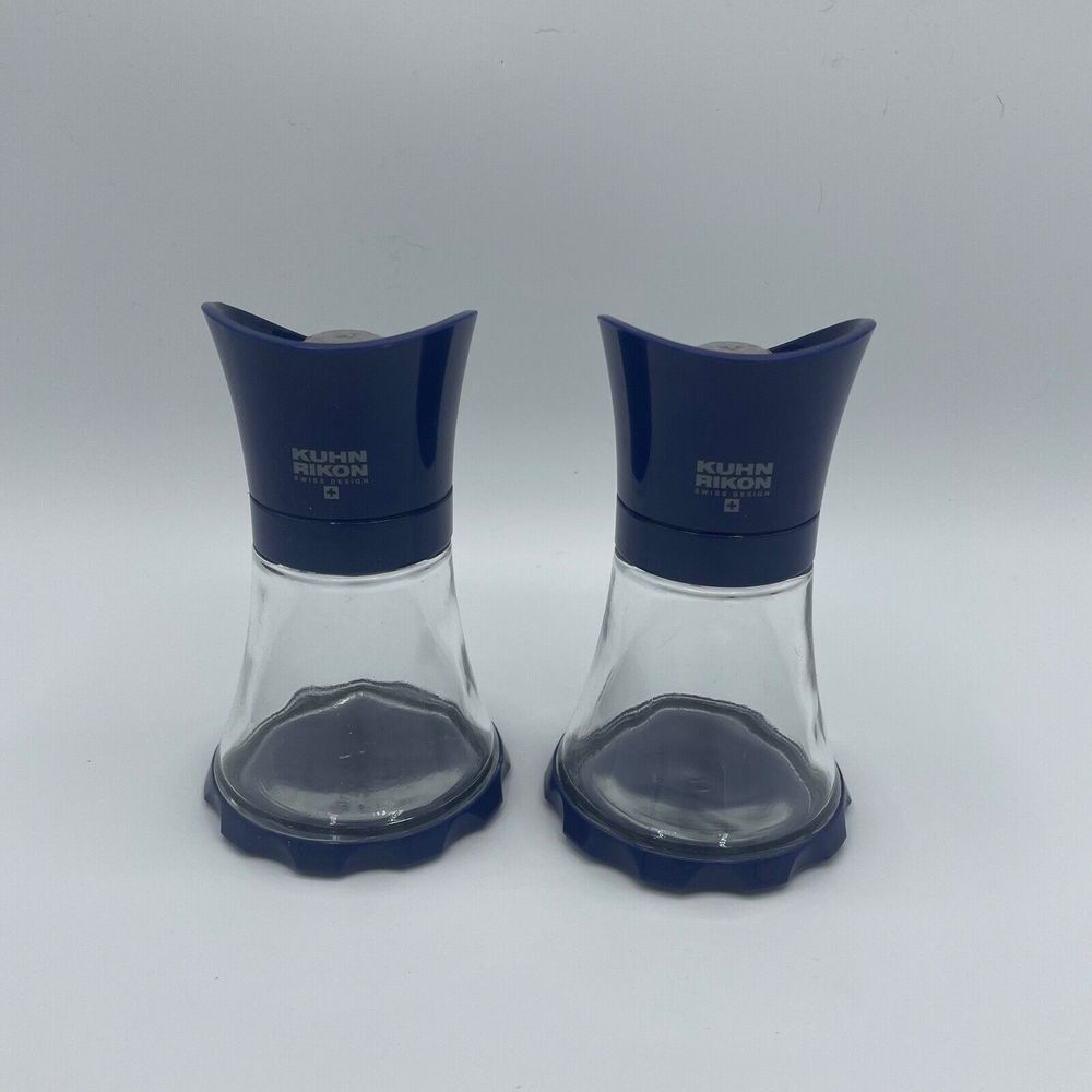 Pair of Kuhn Rikon Mini Vase Spice Herb Salt‎ Pepper Grinder SWISS  BLUE 5"